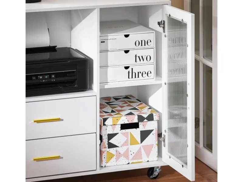 SoBuy Küchenschränke<Aktenschrank mit 2 Schubladen Druckertisch Sideboard Küchenschrank Weiß ASK09-W
