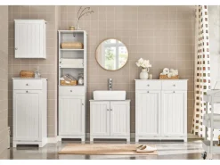 SoBuy Badezimmerschrank Hängeschrank Wandschrank Weiß BZR19-W< Küchenschränke