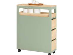 Outlet SoBuy Badezimmerschrank Rollwagen mit 3 Schubladen Nischenschrank 24x82x65cm Grün BZR54-GR