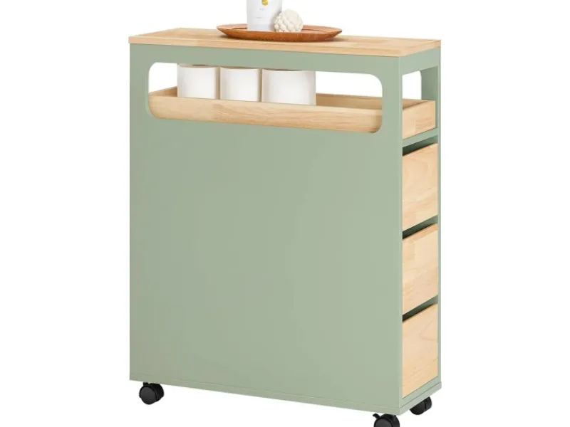 Outlet SoBuy Badezimmerschrank Rollwagen mit 3 Schubladen Nischenschrank 24x82x65cm Grün BZR54-GR