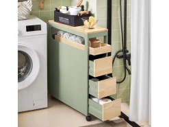Outlet SoBuy Badezimmerschrank Rollwagen mit 3 Schubladen Nischenschrank 24x82x65cm Grün BZR54-GR