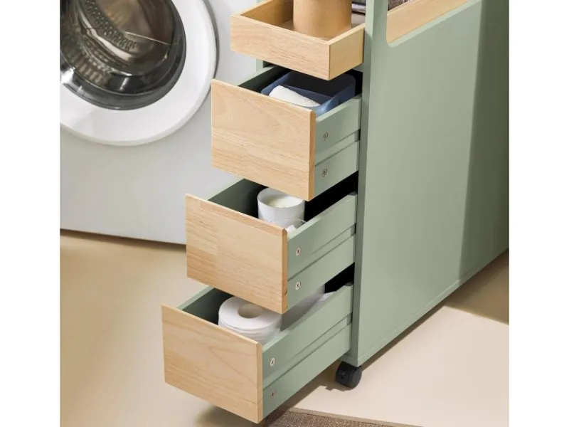Outlet SoBuy Badezimmerschrank Rollwagen mit 3 Schubladen Nischenschrank 24x82x65cm Grün BZR54-GR