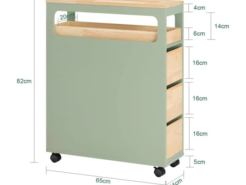 Outlet SoBuy Badezimmerschrank Rollwagen mit 3 Schubladen Nischenschrank 24x82x65cm Grün BZR54-GR