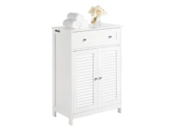 Online SoBuy Badezimmerschrank Sideboard mit Schublade und Lamellentüren 60x87x35cm Weiß FRG238-W