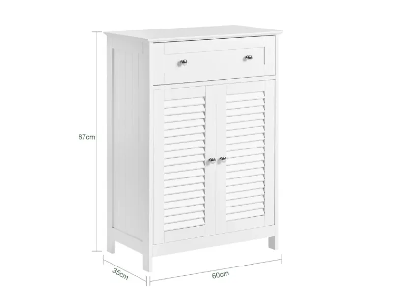 Online SoBuy Badezimmerschrank Sideboard mit Schublade und Lamellentüren 60x87x35cm Weiß FRG238-W