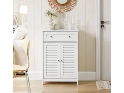 Online SoBuy Badezimmerschrank Sideboard mit Schublade und Lamellentüren 60x87x35cm Weiß FRG238-W