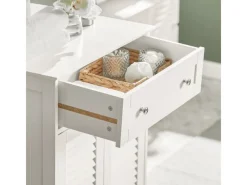 Online SoBuy Badezimmerschrank Sideboard mit Schublade und Lamellentüren 60x87x35cm Weiß FRG238-W