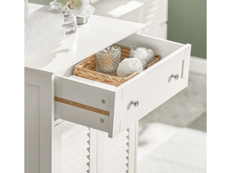 Online SoBuy Badezimmerschrank Sideboard mit Schublade und Lamellentüren 60x87x35cm Weiß FRG238-W