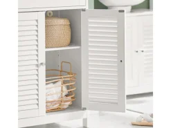 Online SoBuy Badezimmerschrank Sideboard mit Schublade und Lamellentüren 60x87x35cm Weiß FRG238-W