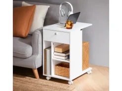 SoBuy Servierwagen<Couchtisch mit Tablet Schiene Beistelltisch mit Rollen Weiß FBT148-W