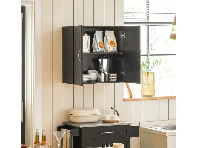 SoBuy Küchenschränke<Hängeschrank Badezimmerschrank mit Verstellbarem Regal 60x60x30cm Schwarz FRG231-SCH