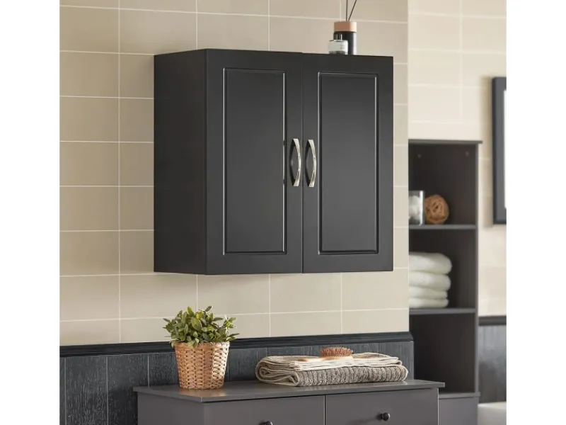 SoBuy Küchenschränke<Hängeschrank Badezimmerschrank mit Verstellbarem Regal 60x60x30cm Schwarz FRG231-SCH