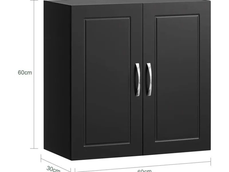 SoBuy Küchenschränke<Hängeschrank Badezimmerschrank mit Verstellbarem Regal 60x60x30cm Schwarz FRG231-SCH