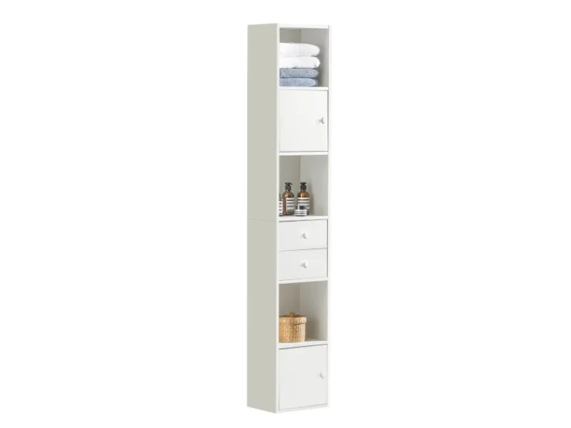 SoBuy Küchenschränke<Hochschrank mit Schubladen und Türen Holz Weiß STR10-W