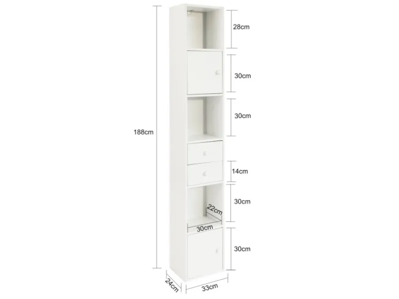 SoBuy Küchenschränke<Hochschrank mit Schubladen und Türen Holz Weiß STR10-W