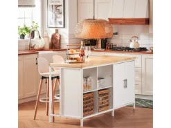 SoBuy Kücheninsel Freistehend Küchenschrank Sideboard Weiß-Natur KNL09-WN< Kücheninseln|Küchenschränke