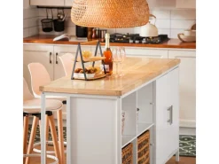 SoBuy Kücheninsel Freistehend Küchenschrank Sideboard Weiß-Natur KNL09-WN< Kücheninseln|Küchenschränke