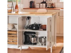 SoBuy Kücheninsel Freistehend Küchenschrank Sideboard Weiß-Natur KNL09-WN< Kücheninseln|Küchenschränke