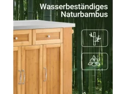 SoBuy Kücheninsel Küchenwagen mit Ausziehbarer Arbeitsplatte Bambus 107x92,5x71cm Natur FKW130-N< Kücheninseln