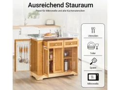 SoBuy Kücheninsel Küchenwagen mit Ausziehbarer Arbeitsplatte Bambus 107x92,5x71cm Natur FKW130-N< Kücheninseln