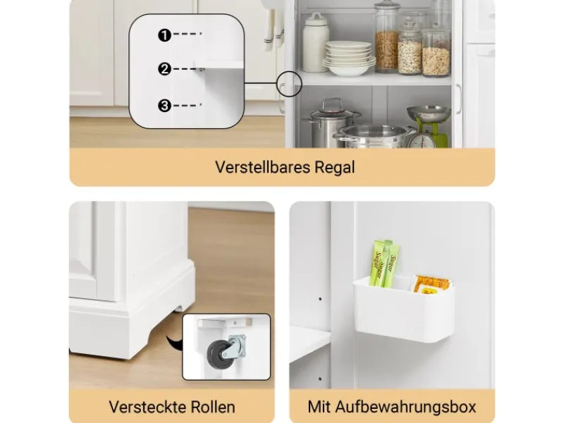 Hot SoBuy Kücheninsel Küchenwagen mit Ausziehbarer Edelstahlarbeitsplatte 130x91x71cm Weiß FKW128-ST