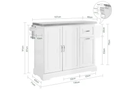 Hot SoBuy Kücheninsel Küchenwagen mit Ausziehbarer Edelstahlarbeitsplatte 130x91x71cm Weiß FKW128-ST