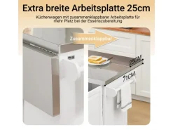 Hot SoBuy Kücheninsel Küchenwagen mit Ausziehbarer Edelstahlarbeitsplatte 130x91x71cm Weiß FKW128-ST