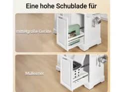 Hot SoBuy Kücheninsel Küchenwagen mit Ausziehbarer Edelstahlarbeitsplatte 130x91x71cm Weiß FKW128-ST