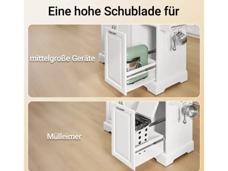Hot SoBuy Kücheninsel Küchenwagen mit Ausziehbarer Edelstahlarbeitsplatte 130x91x71cm Weiß FKW128-ST