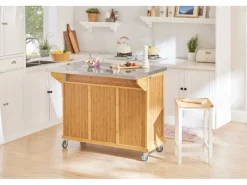 SoBuy Kücheninseln|Servierwagen<Kücheninsel Küchenwagen Küchenschrank Servierwagen Bambus 115cm FKW69-N