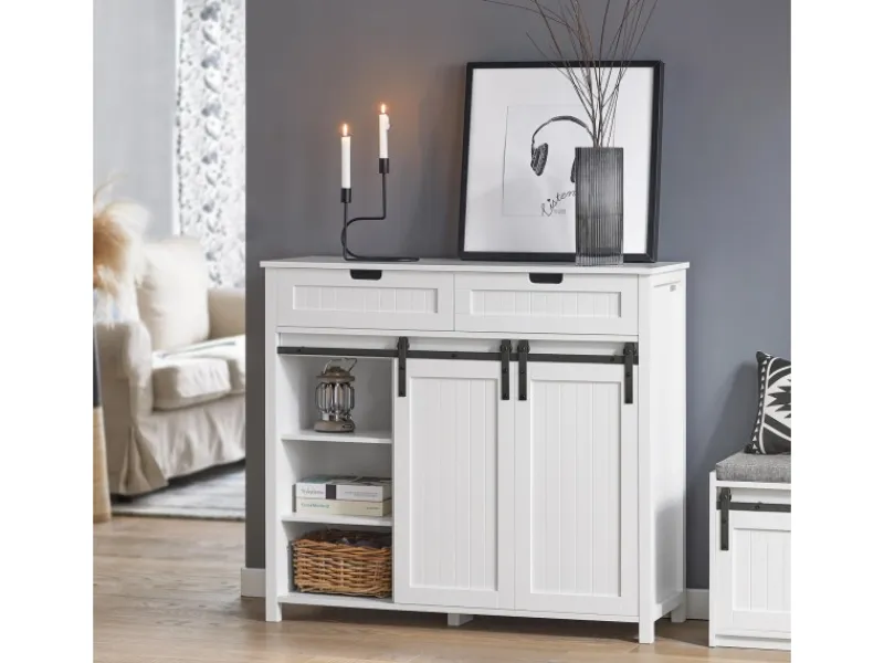 Online SoBuy Küchenschrank Sideboard mit Schiebetür Buffet Kommode Weiß FSB74-W