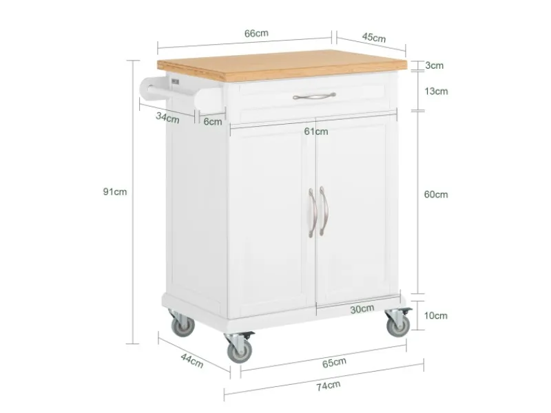 Outlet SoBuy Küchenwagen aus MDF mit Bambus Top Küchenschrank Servierwagen FKW13-WN