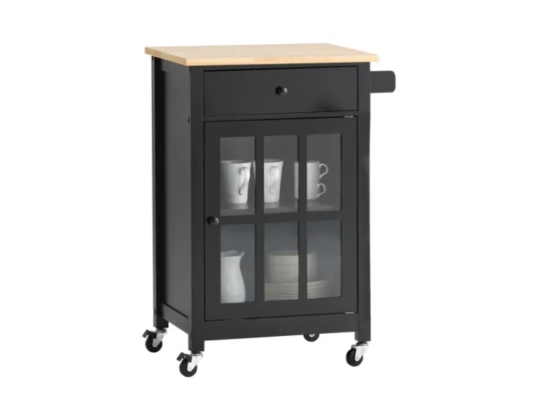 Outlet SoBuy Küchenwagen mit 1 Tür Servierwagen Rollwagen Schwarz FKW98-SCH