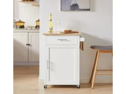 SoBuy Küchenwagen mit Arbeitsplatte Servierwagen Rollwagen Weiß FKW102-WN< Servierwagen