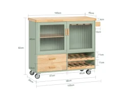 SoBuy Küchenwagen mit Arbeitsplatte Kücheninsel Rollwagen Grün FKW114-GR< Kücheninseln|Servierwagen