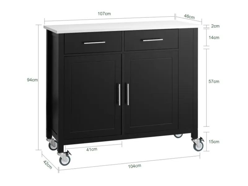 SoBuy Kücheninseln|Servierwagen<Küchenwagen mit Edelstahlplatte Kücheninsel Rollwagen Schwarz FKW108-SCH