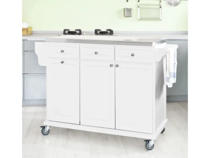 SoBuy Küchenwagen mit Edelstahltop Küchenschrank Rollwagen Weiß FKW33-W< Kücheninseln|Servierwagen