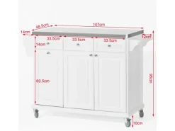 SoBuy Küchenwagen mit Edelstahltop Küchenschrank Rollwagen Weiß FKW33-W< Kücheninseln|Servierwagen