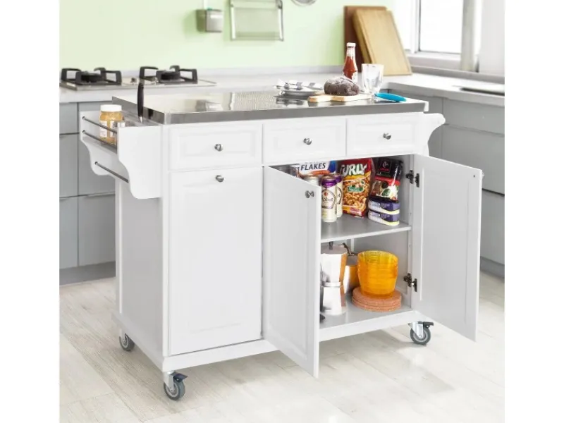 SoBuy Küchenwagen mit Edelstahltop Küchenschrank Rollwagen Weiß FKW33-W< Kücheninseln|Servierwagen