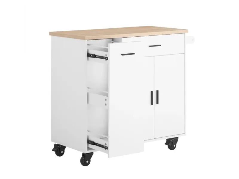SoBuy Kücheninseln|Servierwagen<Küchenwagen mit Gewürzregal Sideboard Küchenschrank 105x92x46cm Weiß-Natur FKW126-WN