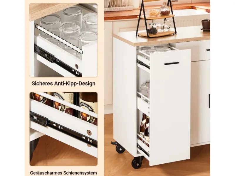 SoBuy Kücheninseln|Servierwagen<Küchenwagen mit Gewürzregal Sideboard Küchenschrank 105x92x46cm Weiß-Natur FKW126-WN