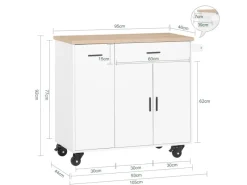 SoBuy Kücheninseln|Servierwagen<Küchenwagen mit Gewürzregal Sideboard Küchenschrank 105x92x46cm Weiß-Natur FKW126-WN
