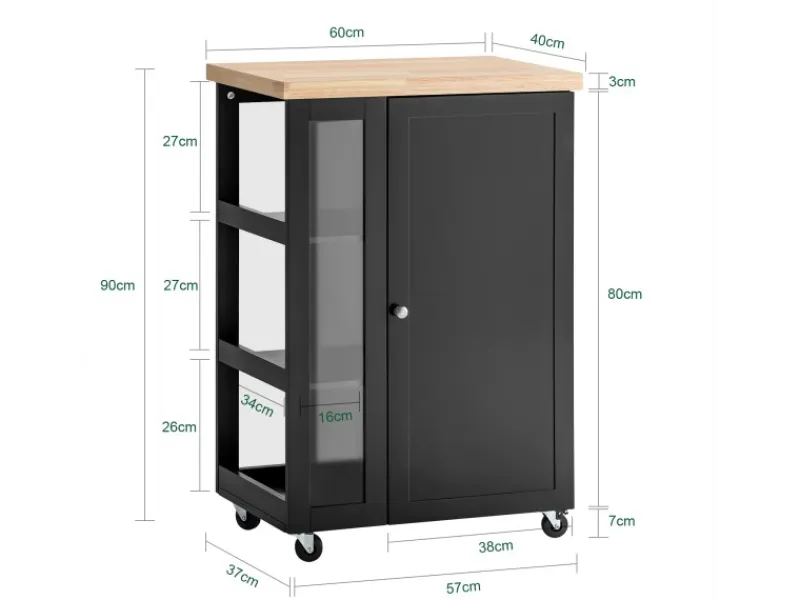 SoBuy Küchenwagen Servierwagen mit 3 Ablagefächern Küchenregal 60x90x40cm Schwarz FKW75-SCH< Servierwagen|Küchenregale