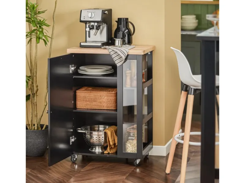 SoBuy Küchenwagen Servierwagen mit 3 Ablagefächern Küchenregal 60x90x40cm Schwarz FKW75-SCH< Servierwagen|Küchenregale
