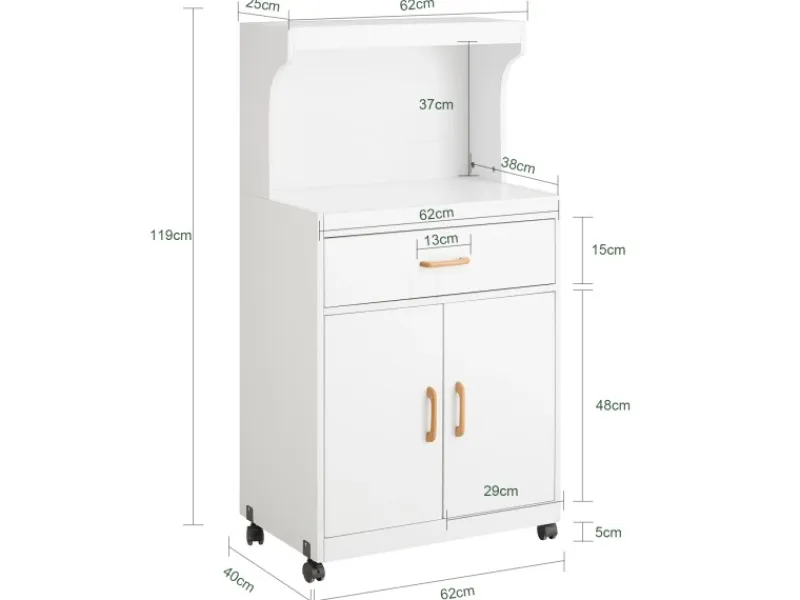 SoBuy Mikrowellenschrank mit Rollen Küchenwagen Weiß 62cm FSB12-W< Servierwagen