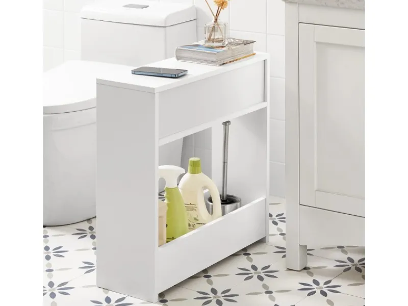 SoBuy Nischenregal mit 1 offener Ablage und 1 Klappe Kommode MDF Weiß BZR48-W< Küchenregale