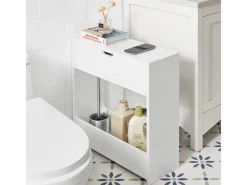 SoBuy Nischenregal mit 1 offener Ablage und 1 Klappe Kommode MDF Weiß BZR48-W< Küchenregale