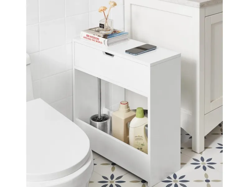 SoBuy Nischenregal mit 1 offener Ablage und 1 Klappe Kommode MDF Weiß BZR48-W< Küchenregale