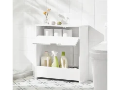 SoBuy Nischenregal mit 1 offener Ablage und 1 Klappe Kommode MDF Weiß BZR48-W< Küchenregale