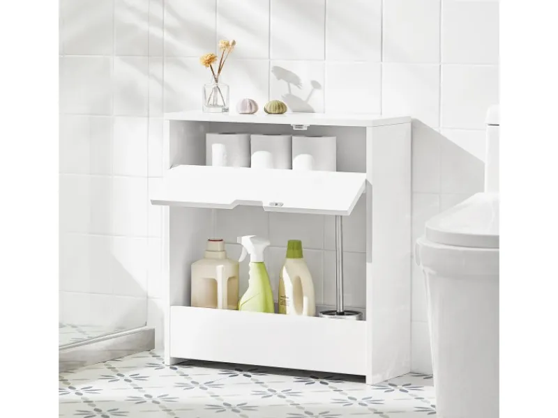 SoBuy Nischenregal mit 1 offener Ablage und 1 Klappe Kommode MDF Weiß BZR48-W< Küchenregale